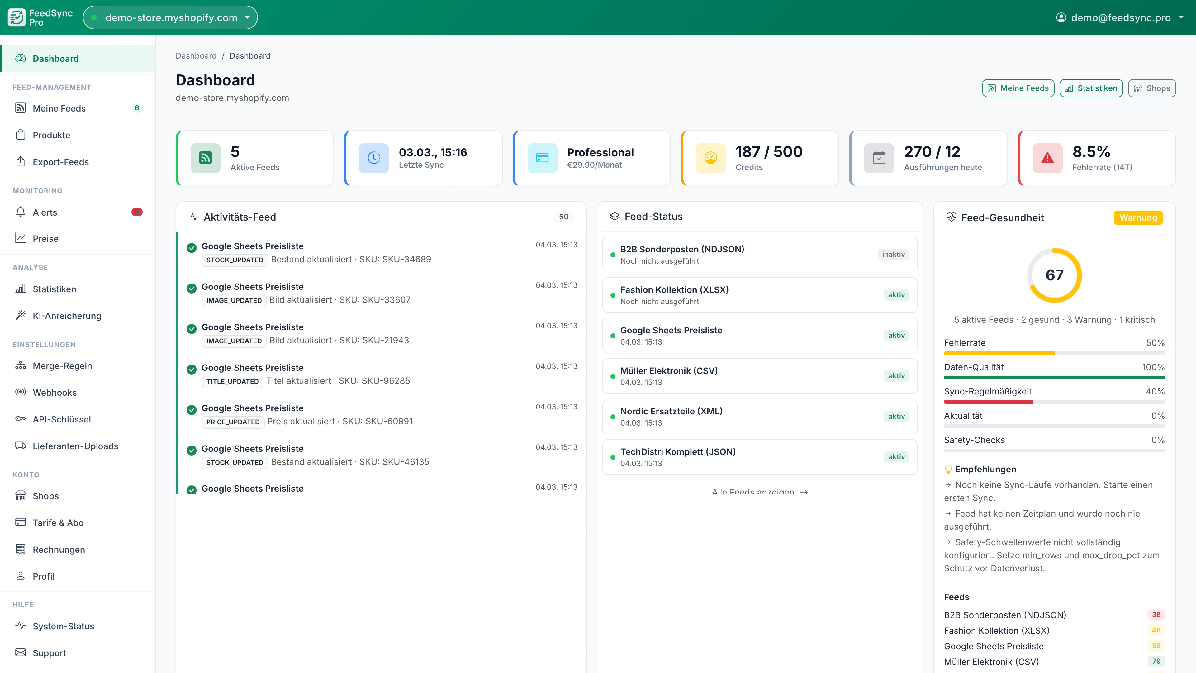 FeedSync Pro Dashboard