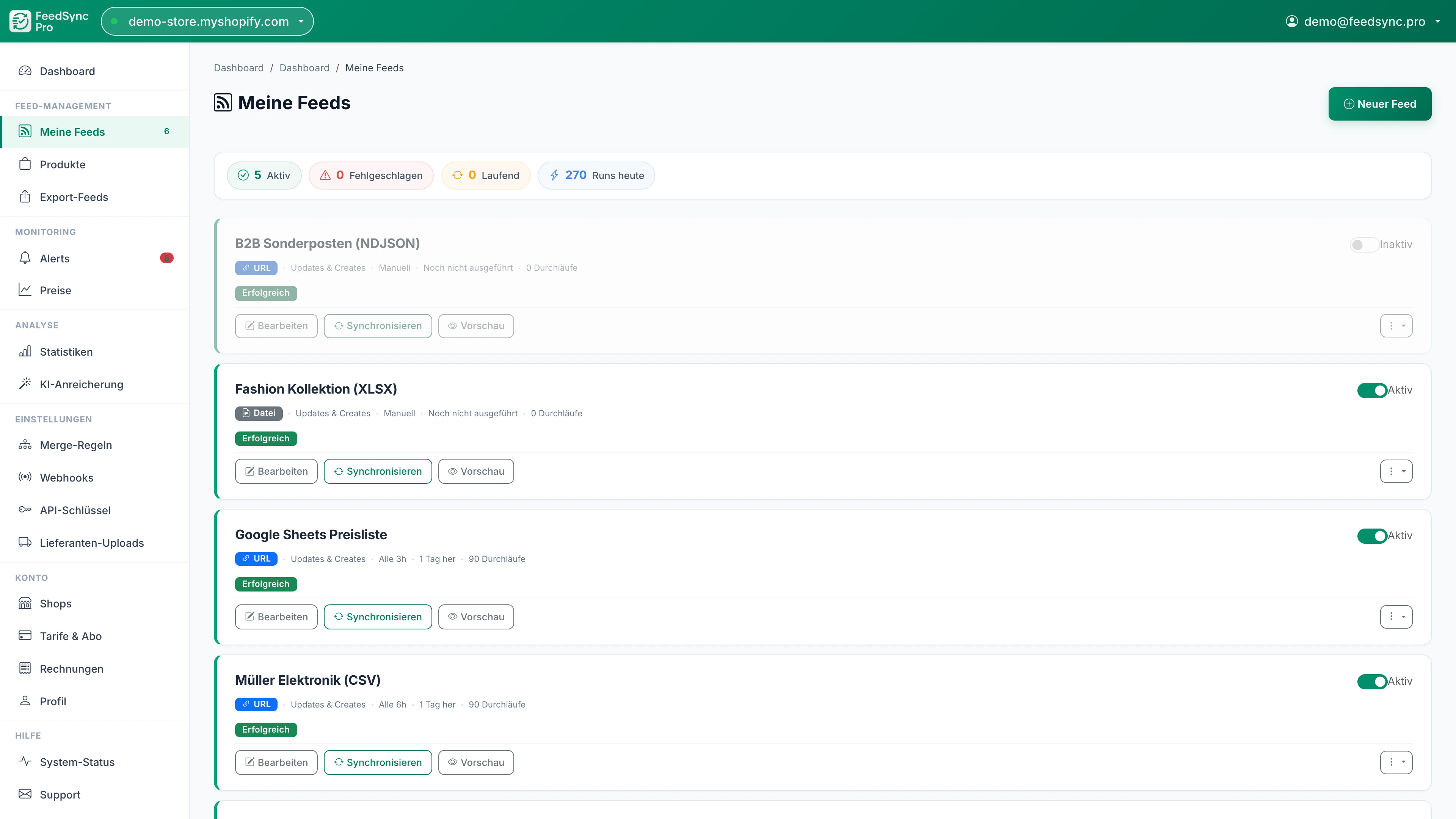 Feed-Liste in FeedSync Pro